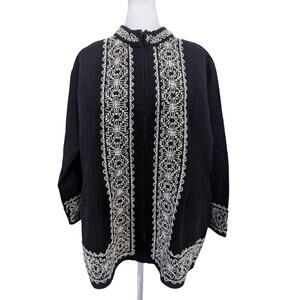 Handmade Embroidered Black White Traditional Mexican Jacket